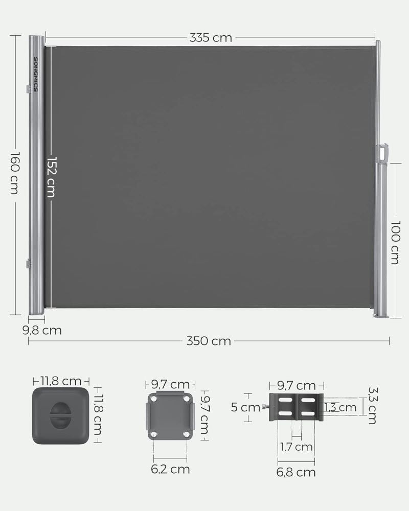SONGMICS Stranski senčnik 160 x 350 cm antracit, GSA165G02
