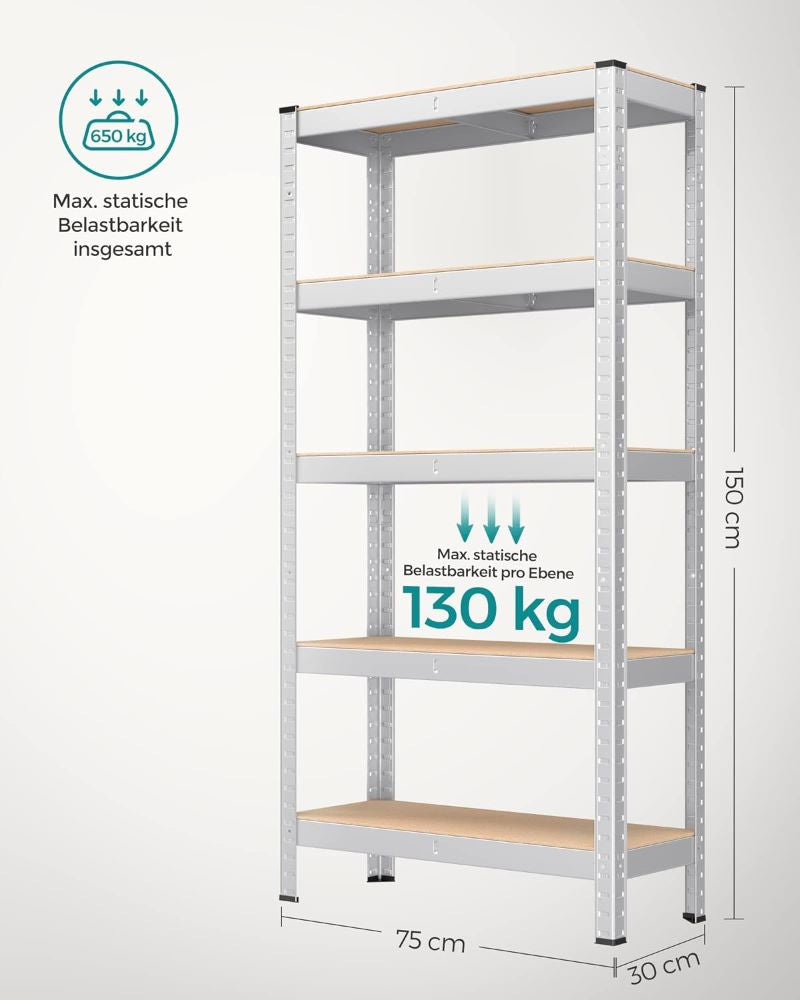 SONGMICS Regal 30 x 75 x 150 cm rjavo-srebrn,-GLR030E01