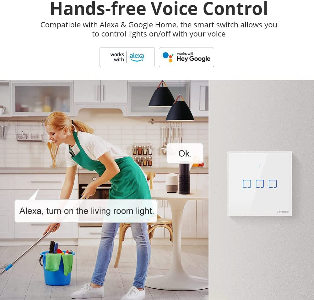 SONOFF pametno stensko stikalo Wi-Fi + RF433 trojno T2EU3C-TX