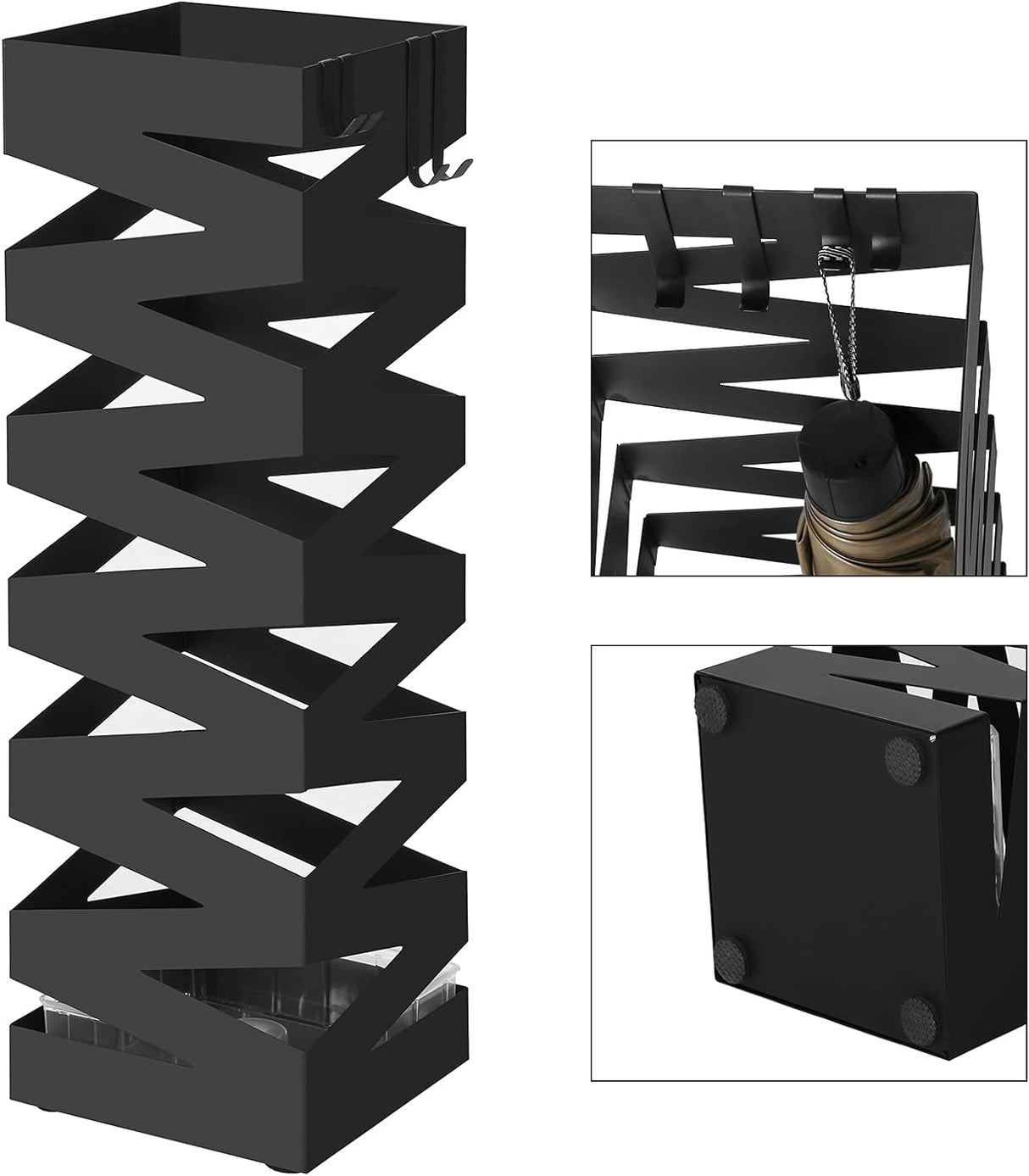 SONGMICS Kovinsko stojalo za dežnike s kljukicami in posodo za kapljice LUC16B