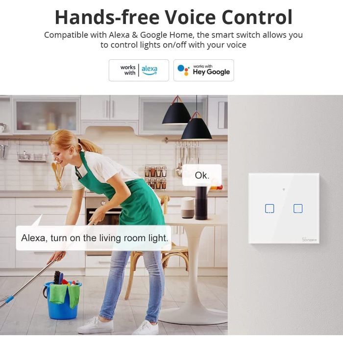 SONOFF pametno stensko stikalo Wi-Fi + RF433 dvojno T1EU2C-TX