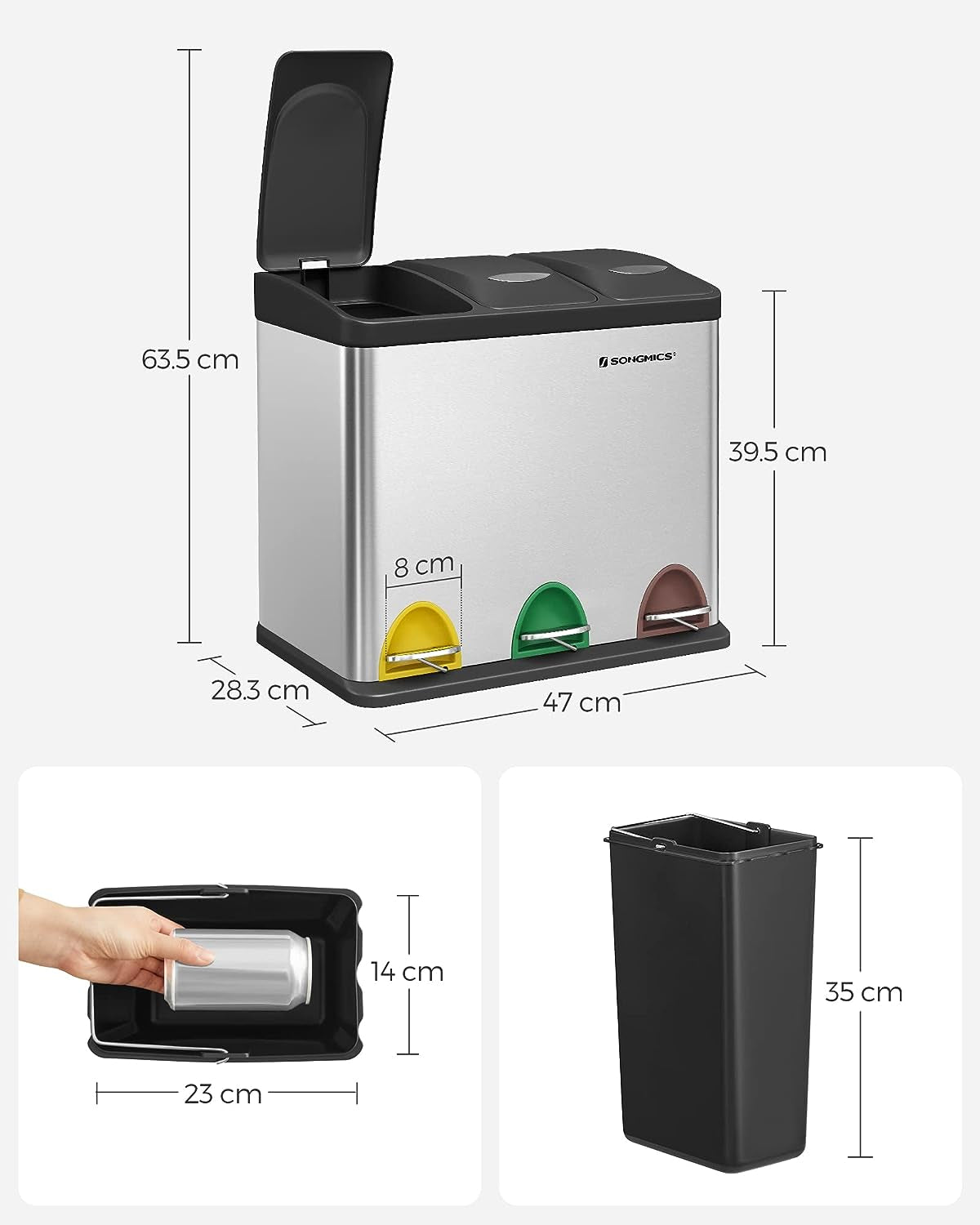 SONGMICS koš za ločevanje odpadkov 24L, LTB24L