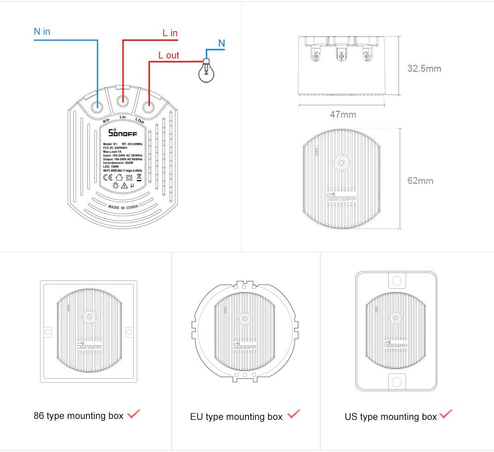 SONOFF Wi-Fi zatemnitveno stikalo D1 z RF kontrolo