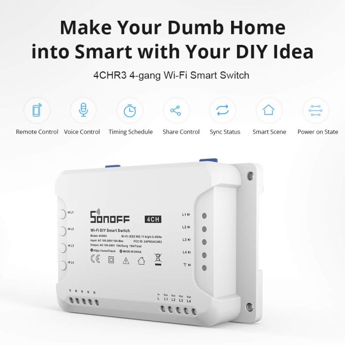 SONOFF pametno stikalo Wi-Fi stikalo 4-kanalni 4CHR3