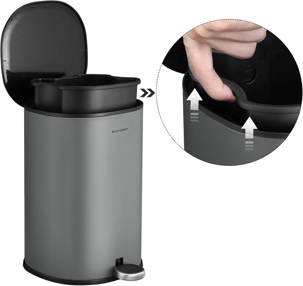 SONGMICS 5-litrski pedalni koš iz jekla siv