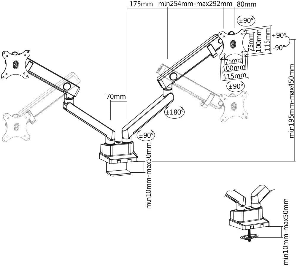 IcyBox dvojni nosilec za monitor do diagonale 32'' z montažo na rob mize