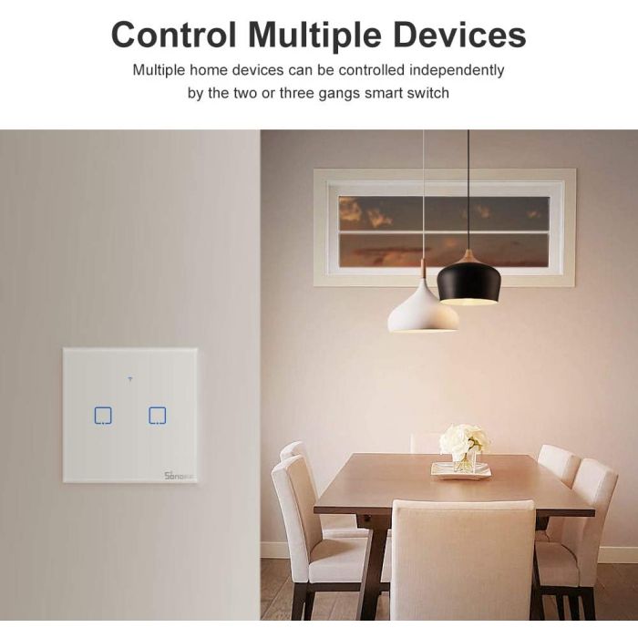 SONOFF pametno stensko stikalo Wi-Fi + RF433 dvojno T1EU2C-TX