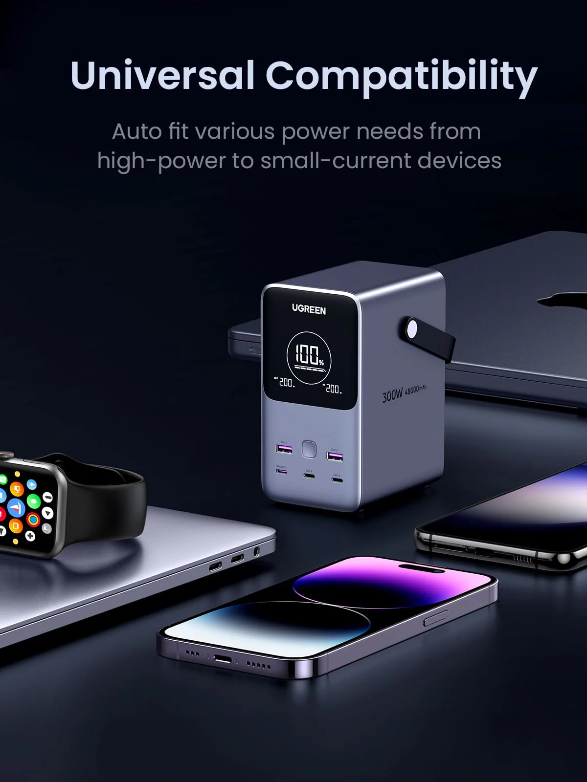 Ugreen prenosna polnilna baterija 48.000mAh, 300W s pametnim digitalnim zaslonom