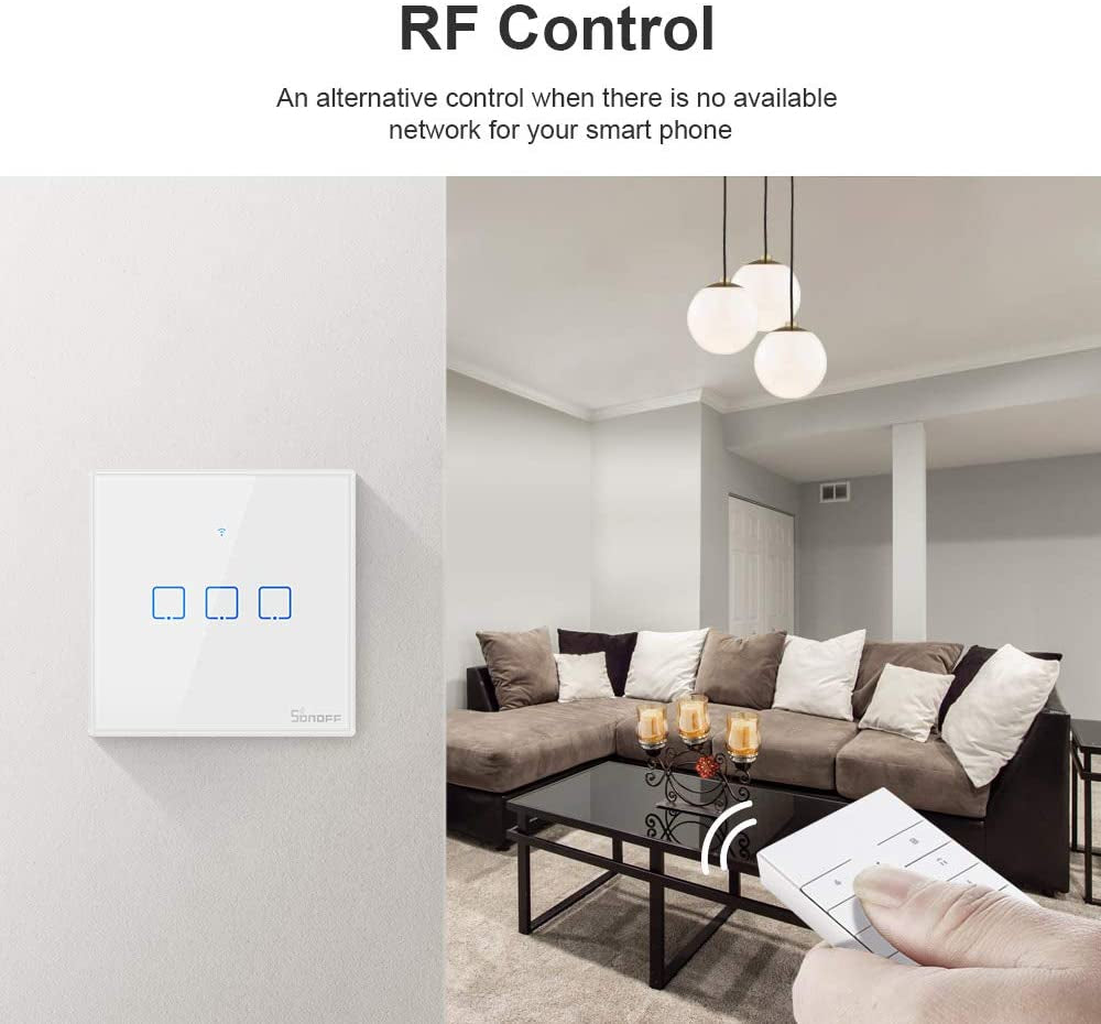 SONOFF pametno stensko stikalo Wi-Fi + RF433 trojno T2EU3C-TX