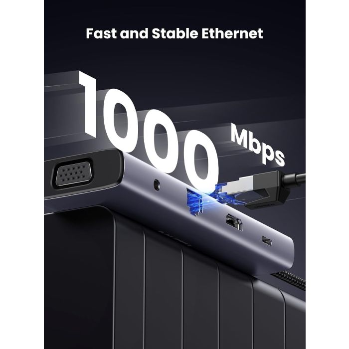 UGREEN USB C Hub, 10-v-1 USB-C z dvojnim izhodom za zaslon 4K HDMI & VGA, 100W PD