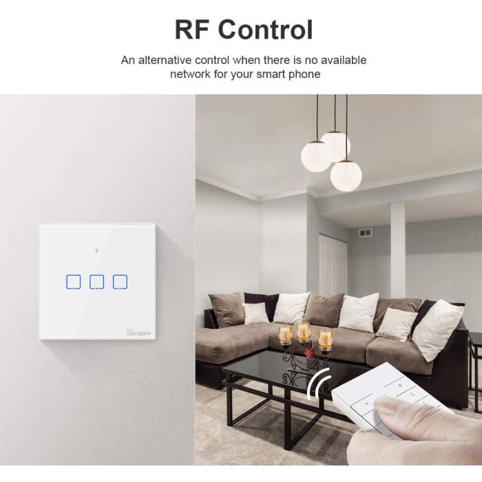 SONOFF pametno stensko stikalo Wi-Fi + RF433 trojno T1EU3C-TX