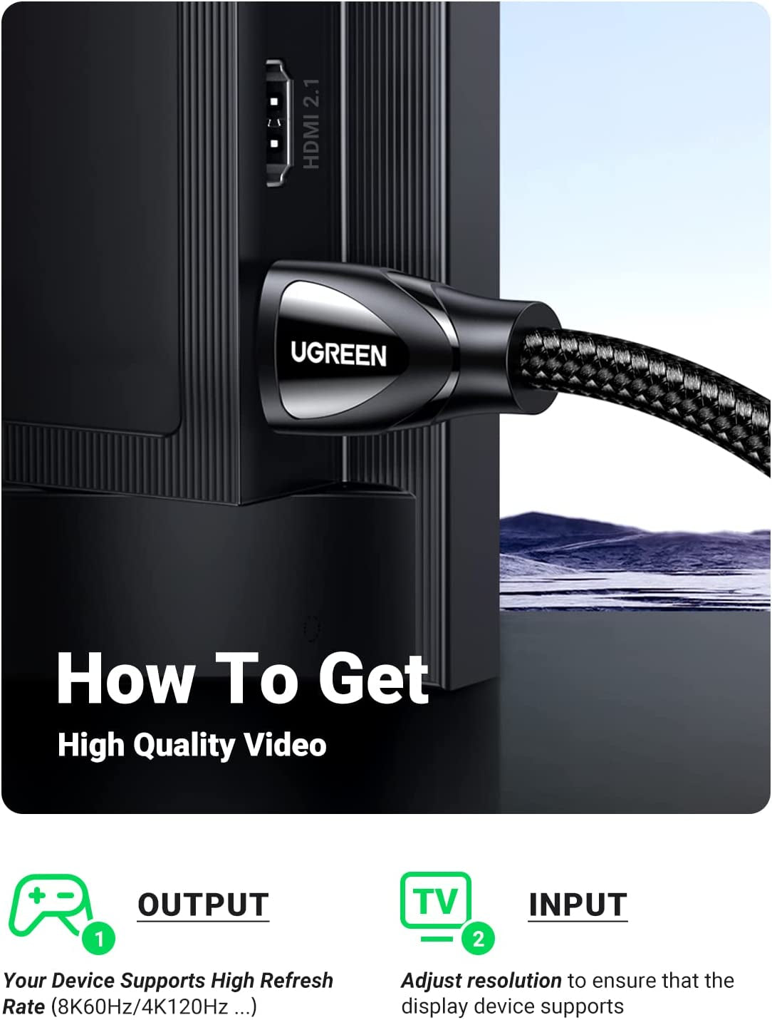Ugreen 8K HDMI kabel 2.1 8K@60Hz 4K@120Hz, 2M - polybag
