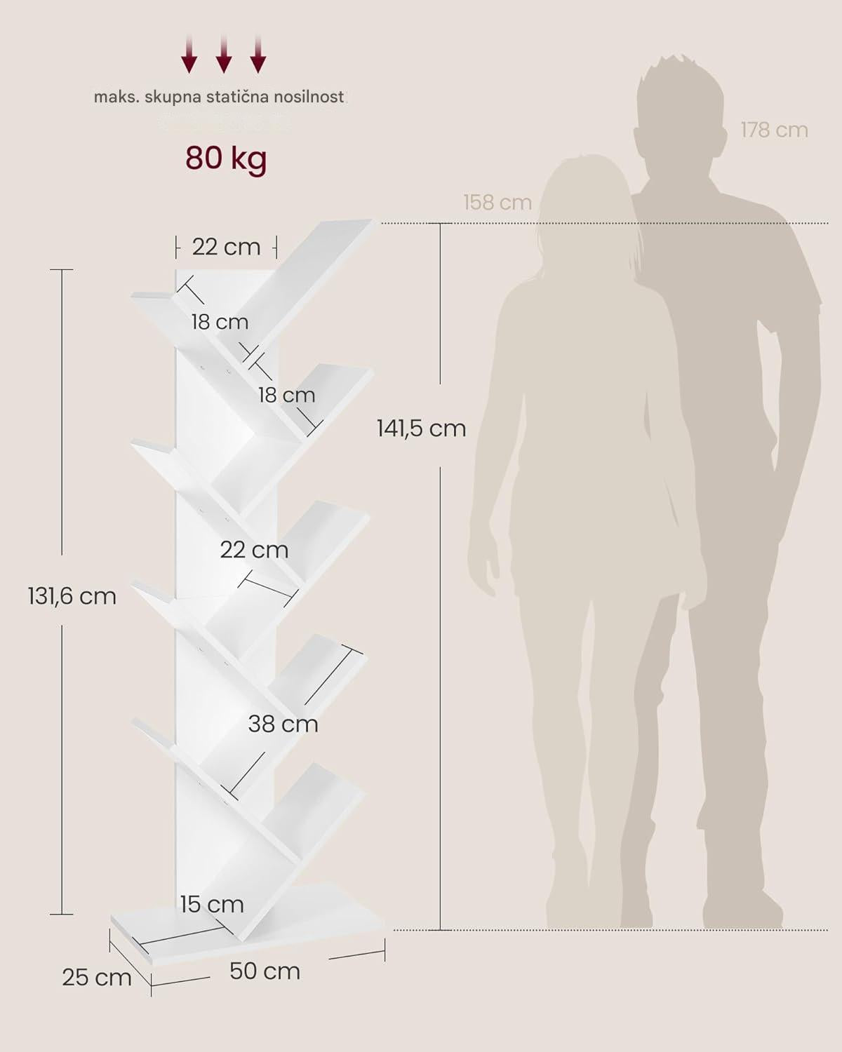 VASAGLE knjižna omara v obliki drevesa bela