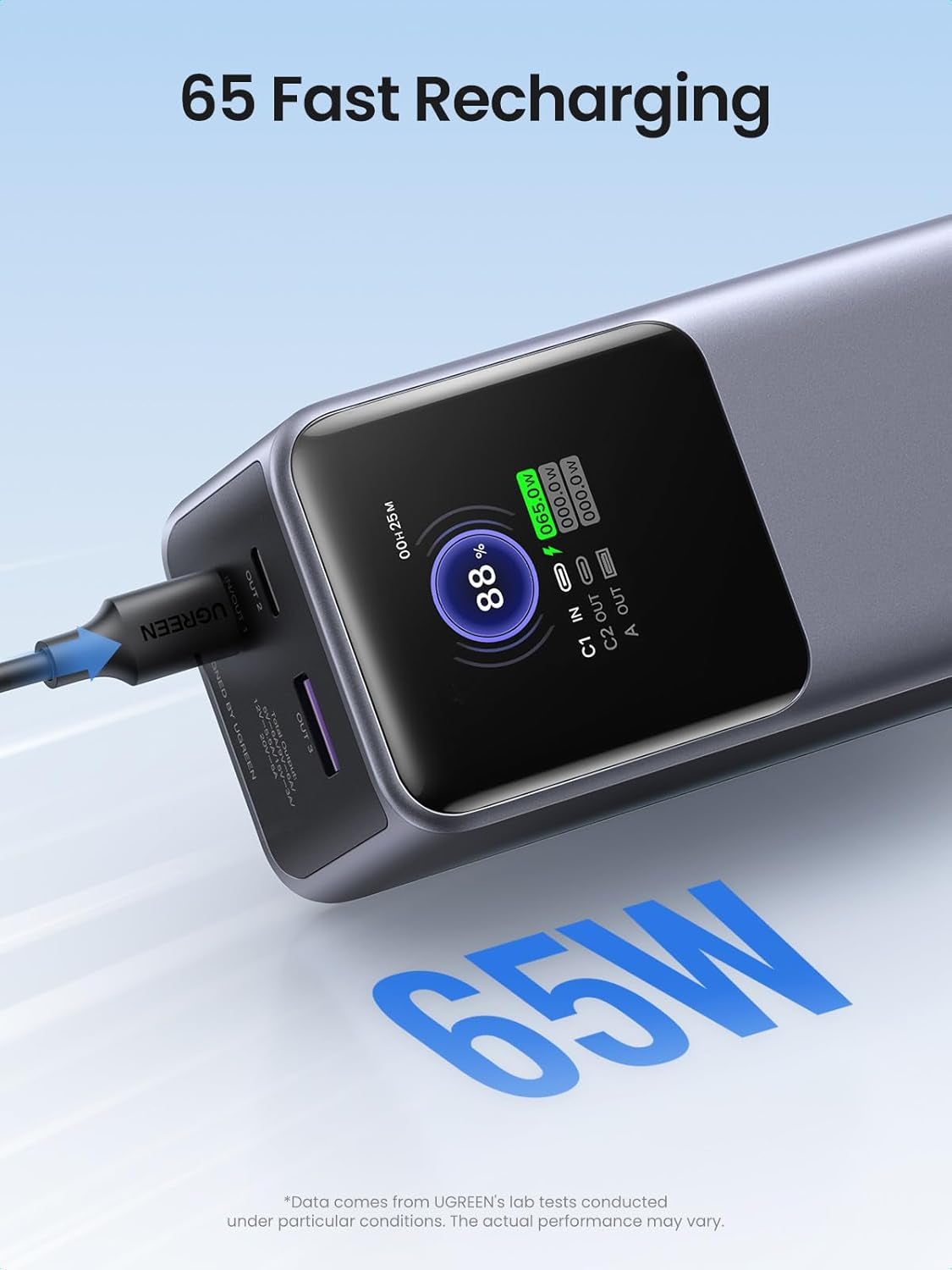 Ugreen prenosna polnilna baterija 20.000mAh, 130W s pametnim digitalnim zaslonom