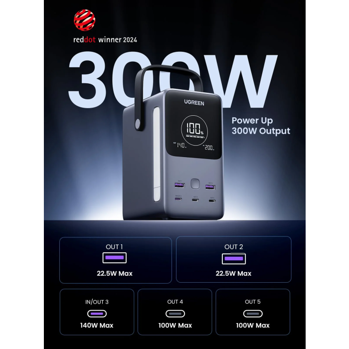 Ugreen prenosna polnilna baterija 48.000mAh, 300W s pametnim digitalnim zaslonom