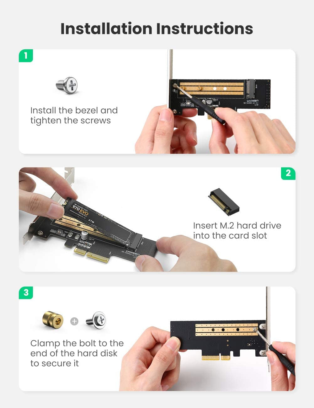 Ugreen M.2 PCIe NVME na PCIe 3.0 x4 x8 x16 adapter - box