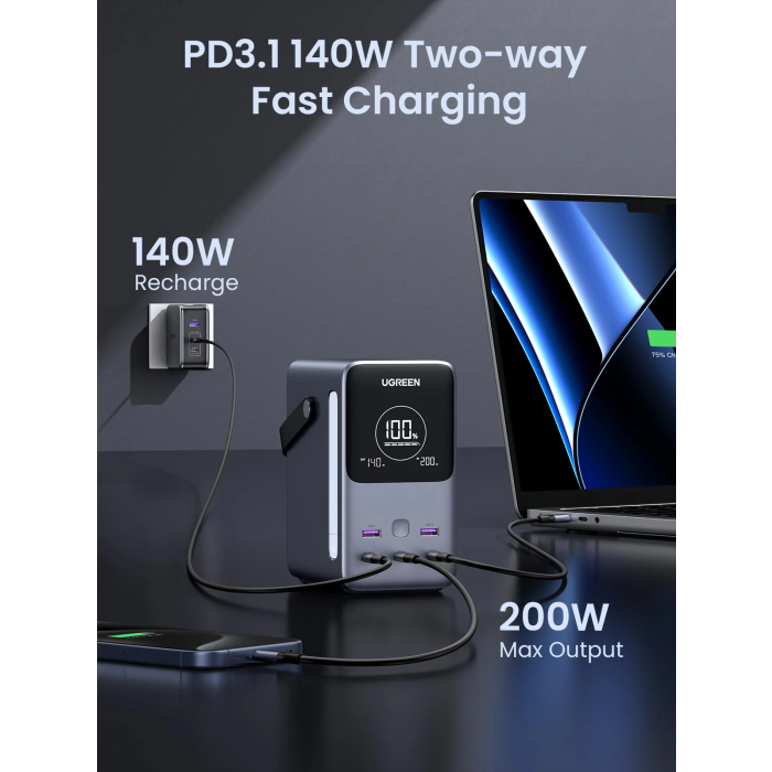 Ugreen prenosna polnilna baterija 48.000mAh, 300W s pametnim digitalnim zaslonom