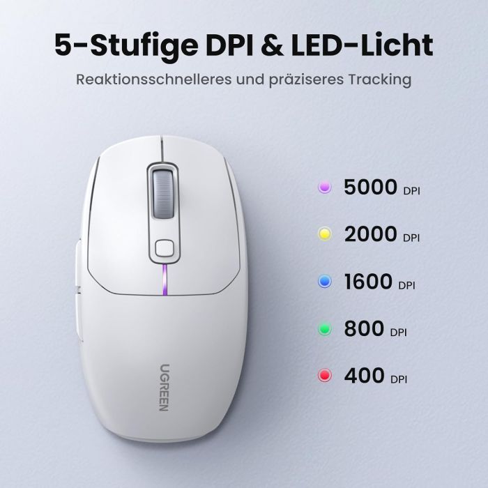 Ugreen brezžična miška 5000 DPI 2.4G+BT - bela