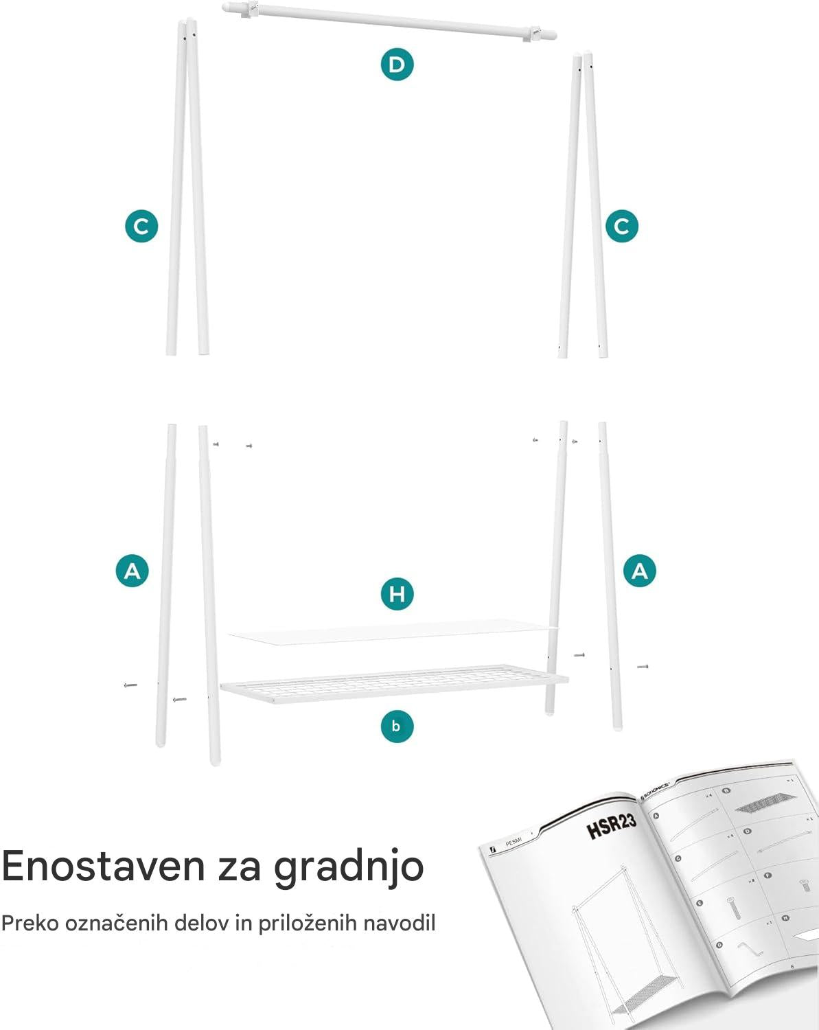 SONGMICS Obešalnik za oblačila, bela
