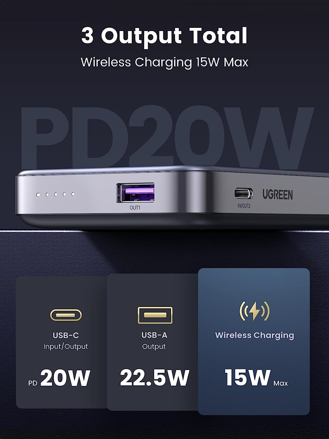 Ugreen magnetna baterija z zložljivim stojalom 10.000mAh PD 20w