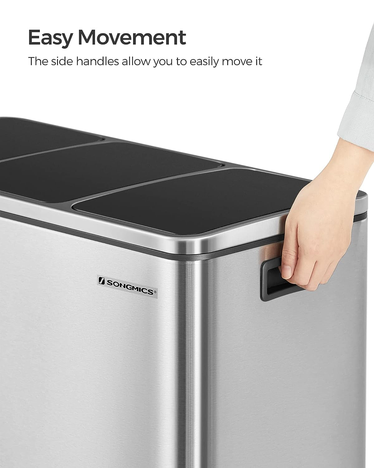 SONGMICS koš za ločevanje odpadkov 3x 18L srebrno črn, LTB54NL