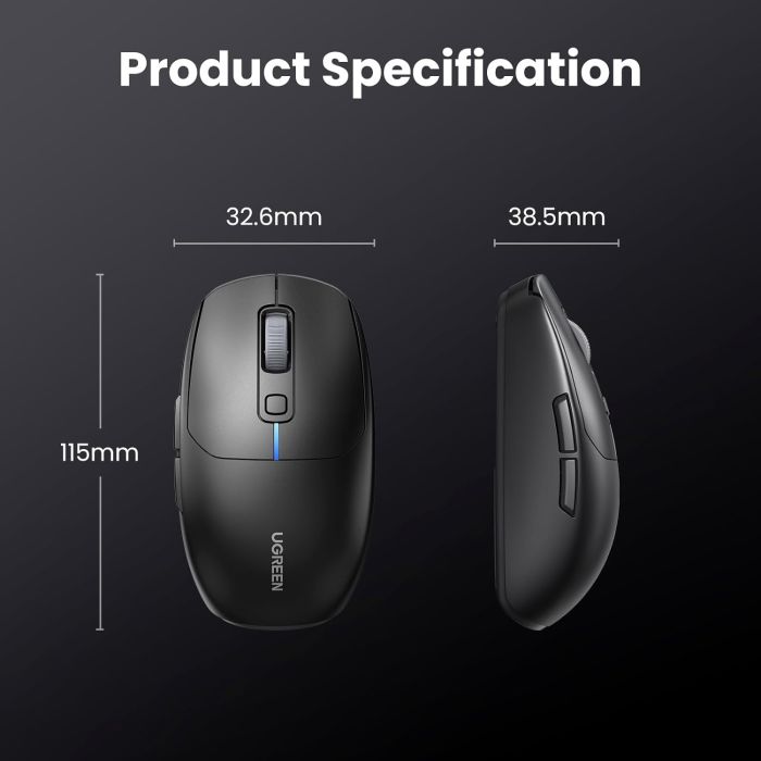 Ugreen brezžična miška 5000 DPI 2.4G+BT - črna