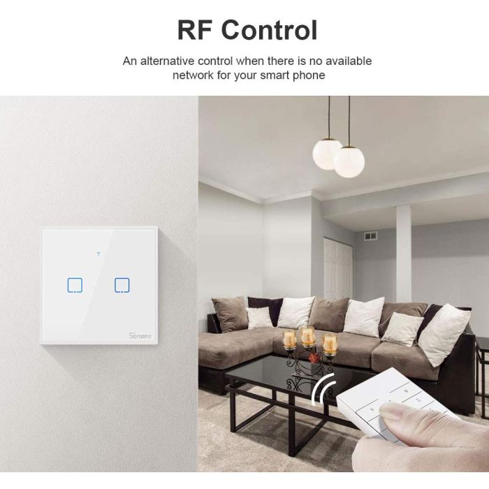 SONOFF pametno stensko stikalo Wi-Fi + RF433 dvojno T2EU2C-TX
