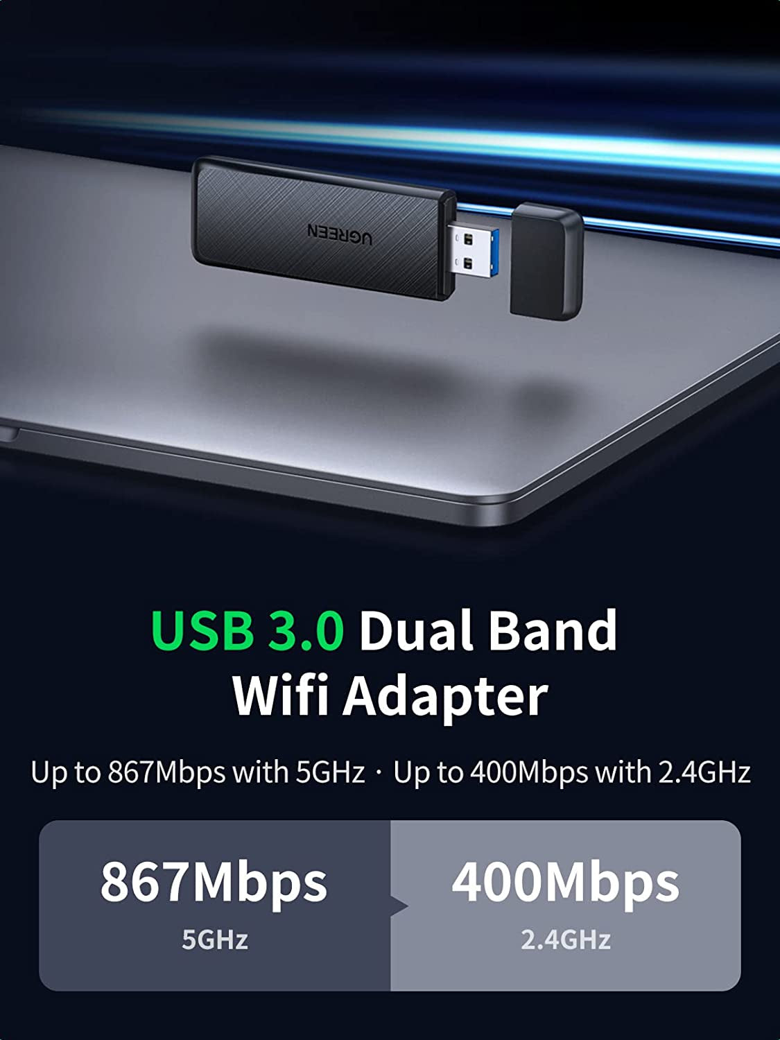 Ugreen USB WiFi adapter AC1300, 1300Mbps 802.11 Dual Band