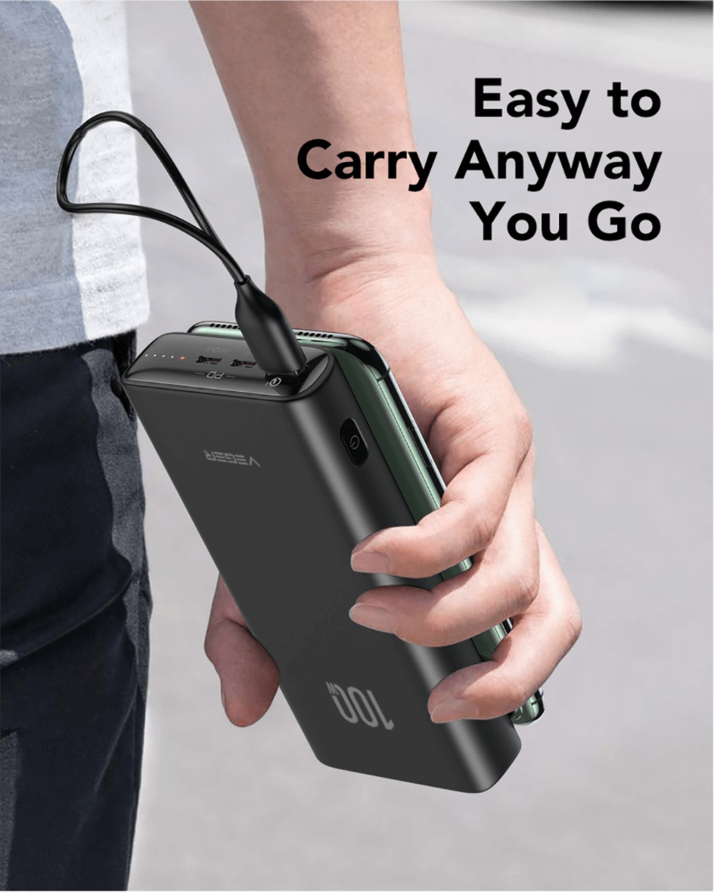 VEGER T100 PowerBank 20.000 mAh T100, črn