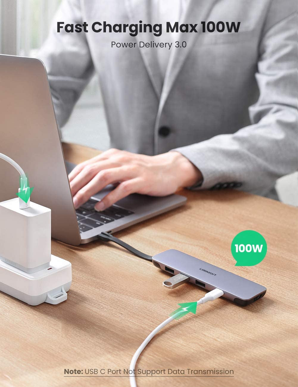 UGREEN USB-C Hub 5v1 4K HDMI, 2x USB 3.0, USB-C PD 3.0 - box