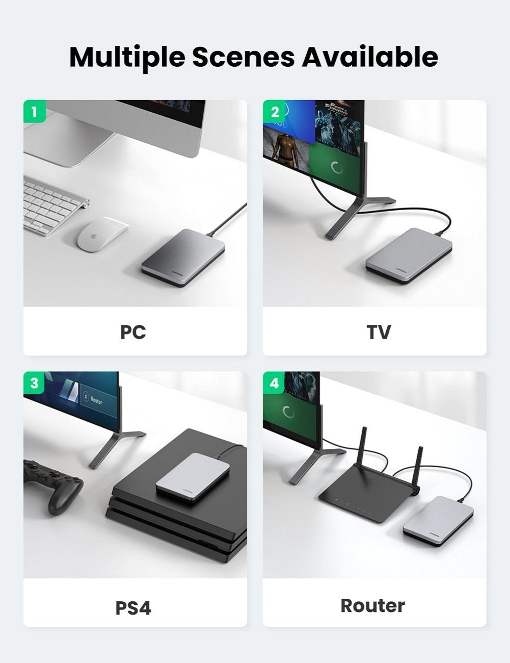 Ugreen 2.5'' SATA ohišje za disk srebrn + USB-C-USB-A kabel - box