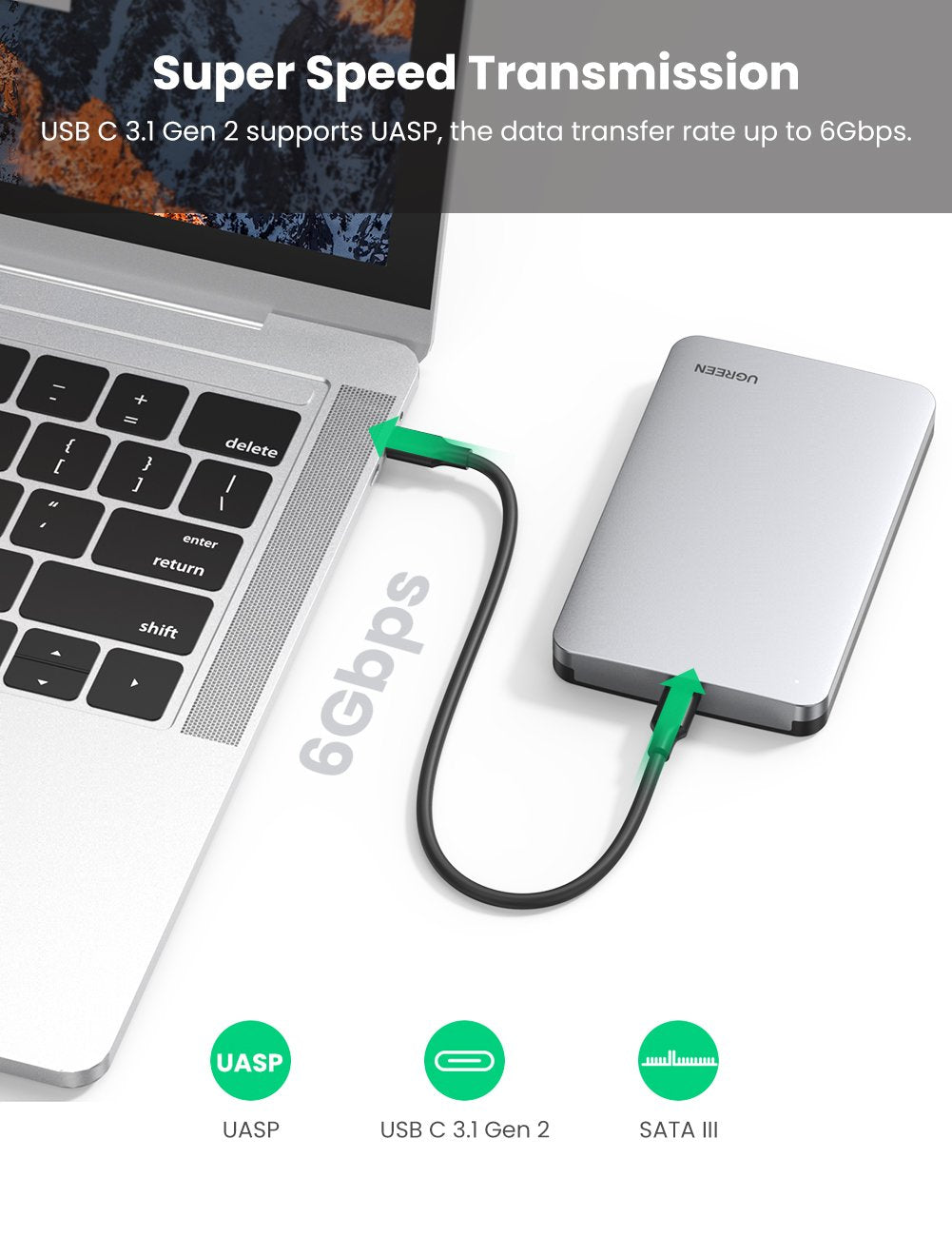 Ugreen 2.5'' SATA ohišje za disk srebrn - box