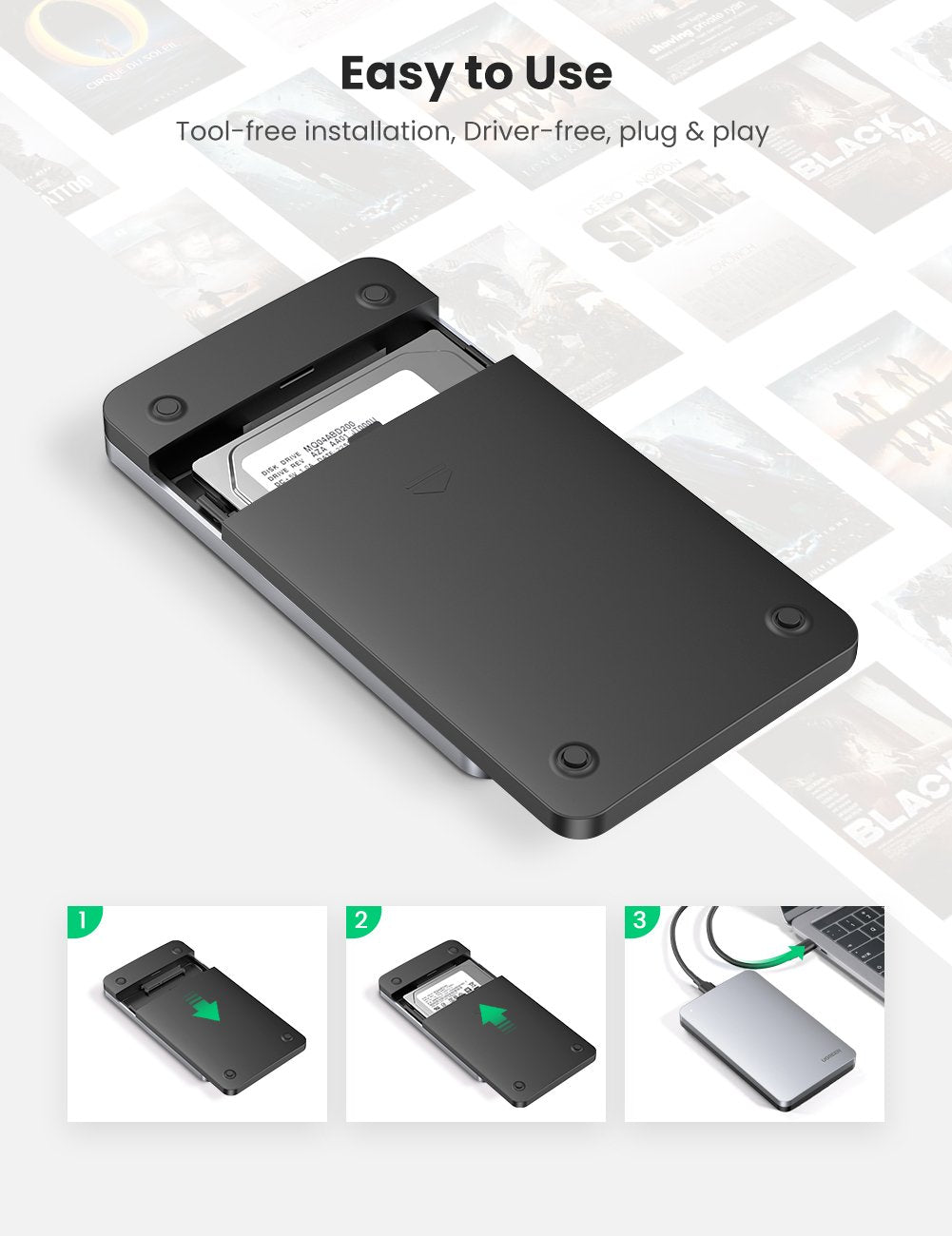 Ugreen 2.5'' SATA ohišje za disk srebrn - box