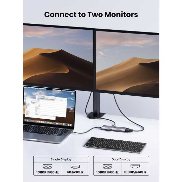 UGREEN USB C Hub, 10-v-1 USB-C z dvojnim izhodom za zaslon 4K HDMI & VGA, 100W PD