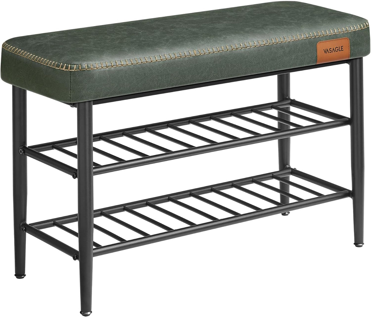 VASAGLE EKHO klop za čevlje, umetno usnje, 135 kg nosilnosti, gozdno zelena, 30 x 80 x 50 cm