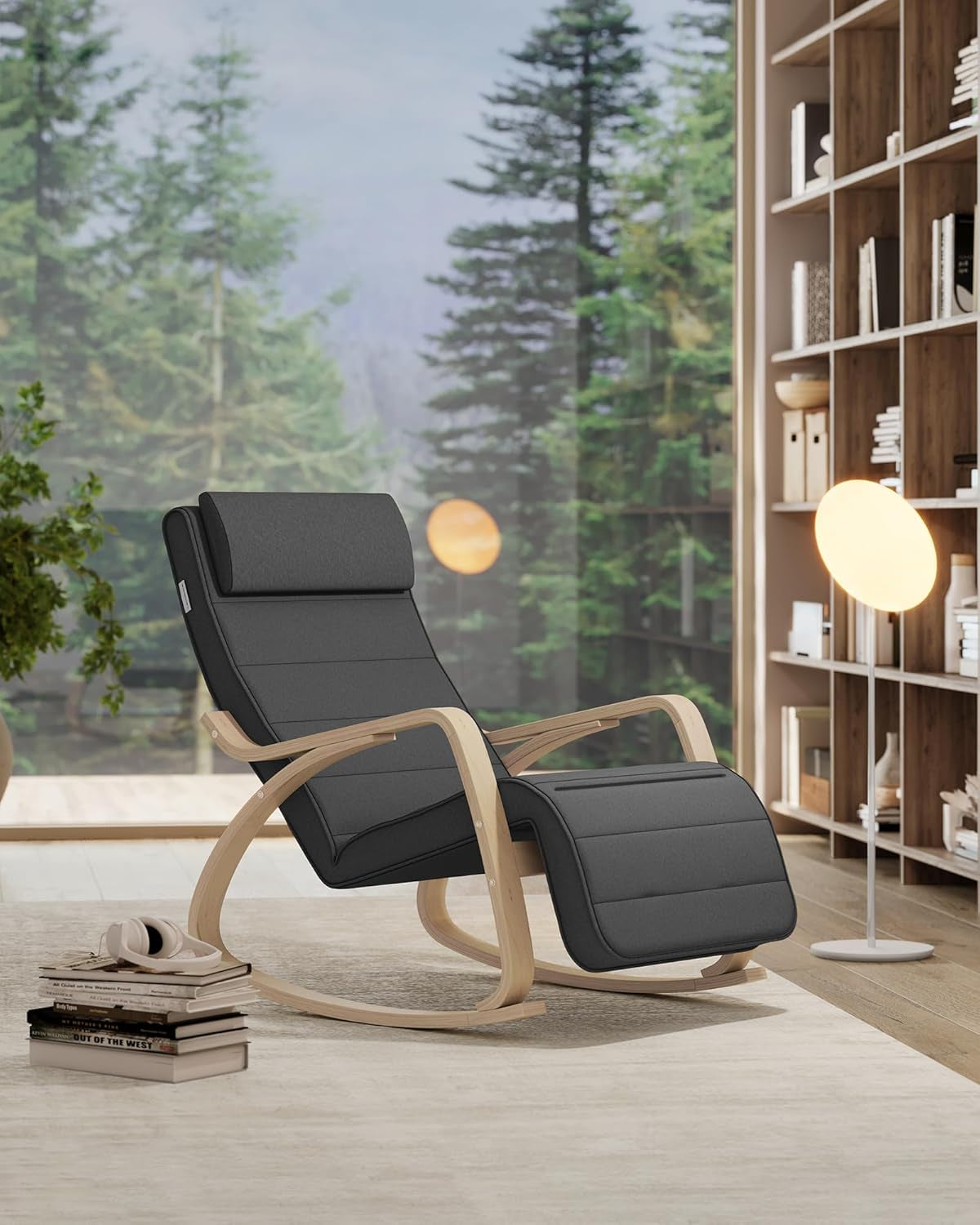 SONGMICS gugalni stol iz brezovega lesa temno siva natur