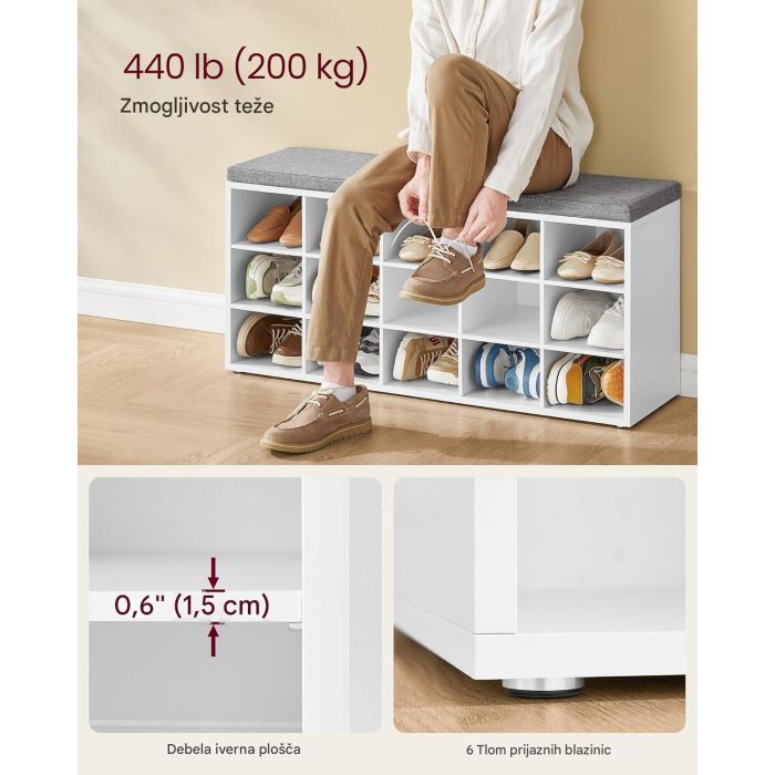 VASAGLE klop za čevlje z mehko blazino 30 x 105 x 48 cm, bela