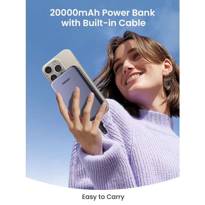 Ugreen 22,5W 20000mAh prenosna baterija z vgrajenim kablom
