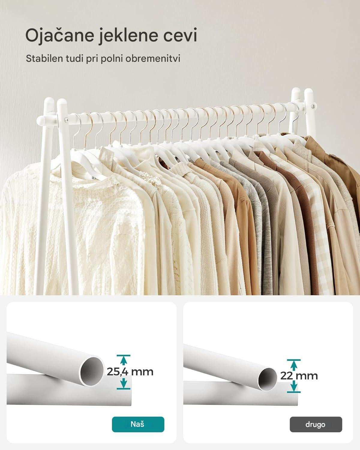 SONGMICS Obešalnik za oblačila, bela