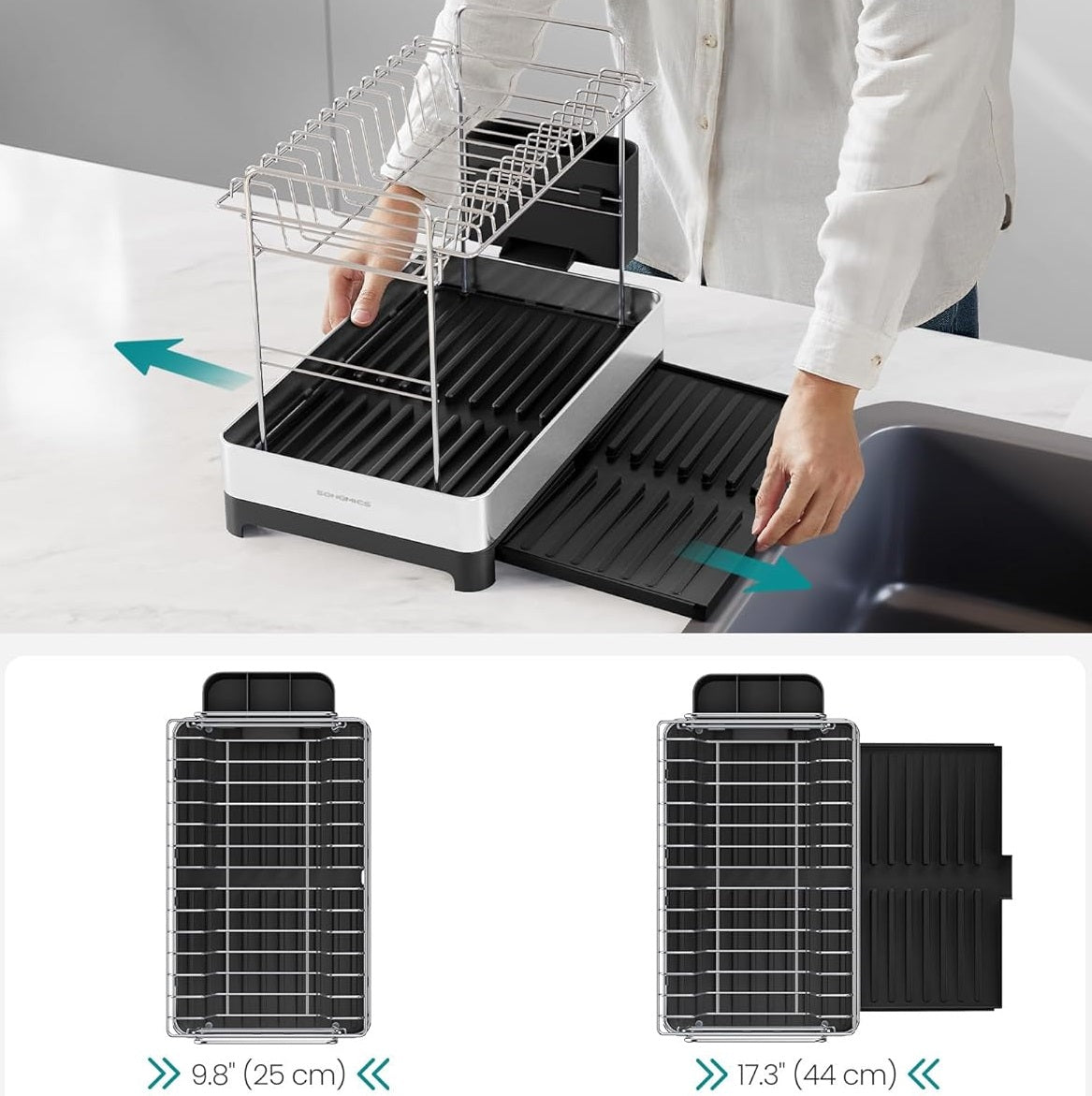 SONGMICS 2-Nivojsko stojalo za sušenje posode črno