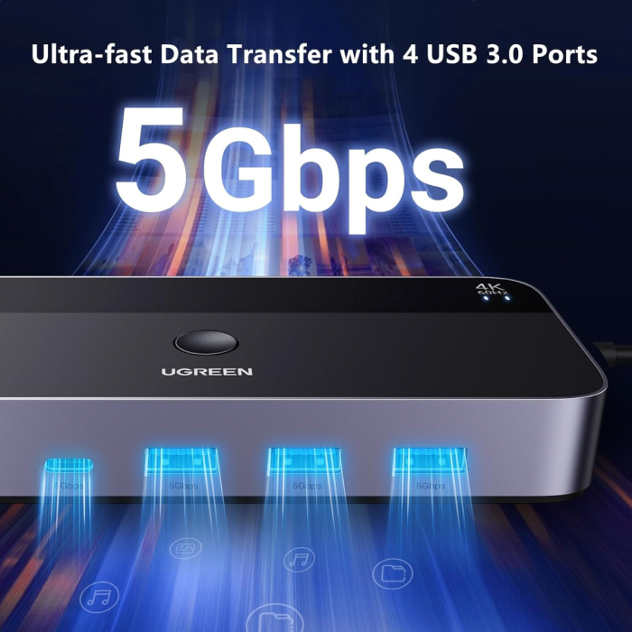 Ugreen USB 3.0 KVM stikalo za 1 monitor in 2 računalnika