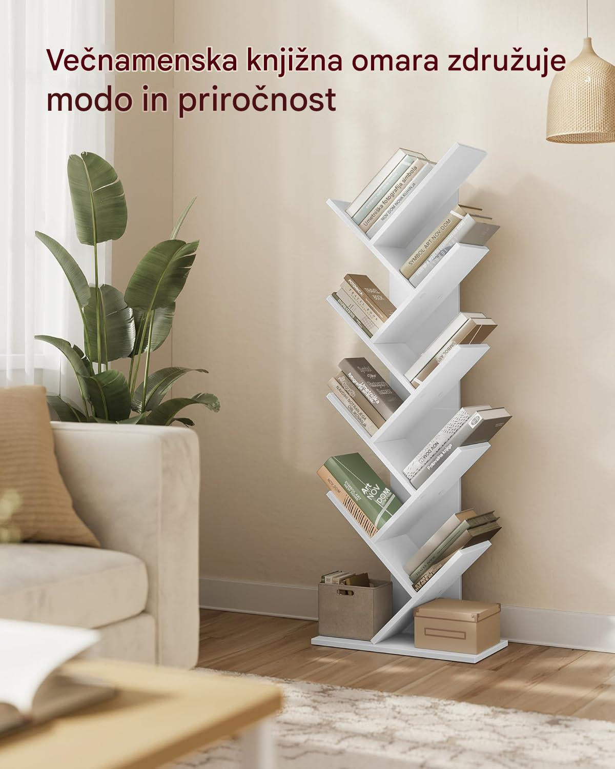 VASAGLE knjižna omara v obliki drevesa bela