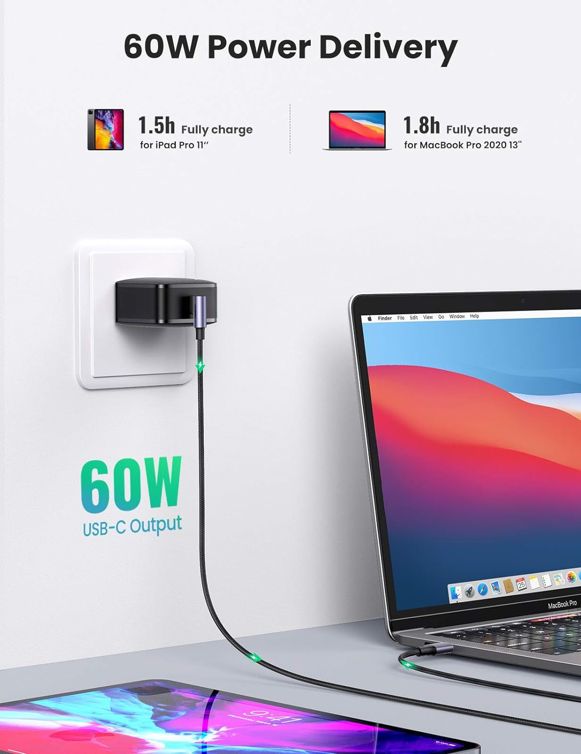 Ugreen USB-C na kotni USB-C kabel 60W 2M