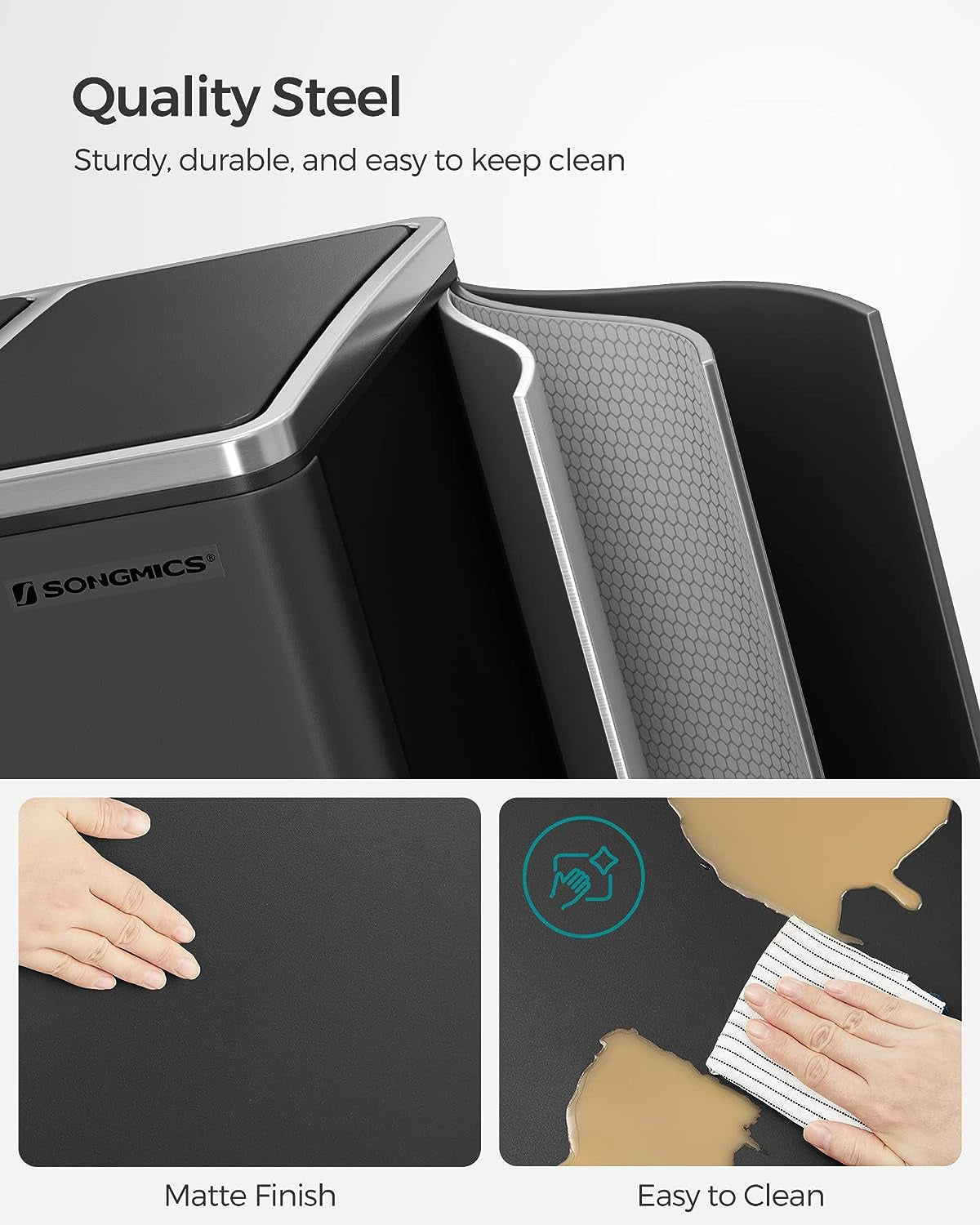 SONGMICS koš za ločevanje odpadkov 3x 18L črn, LTB54BK