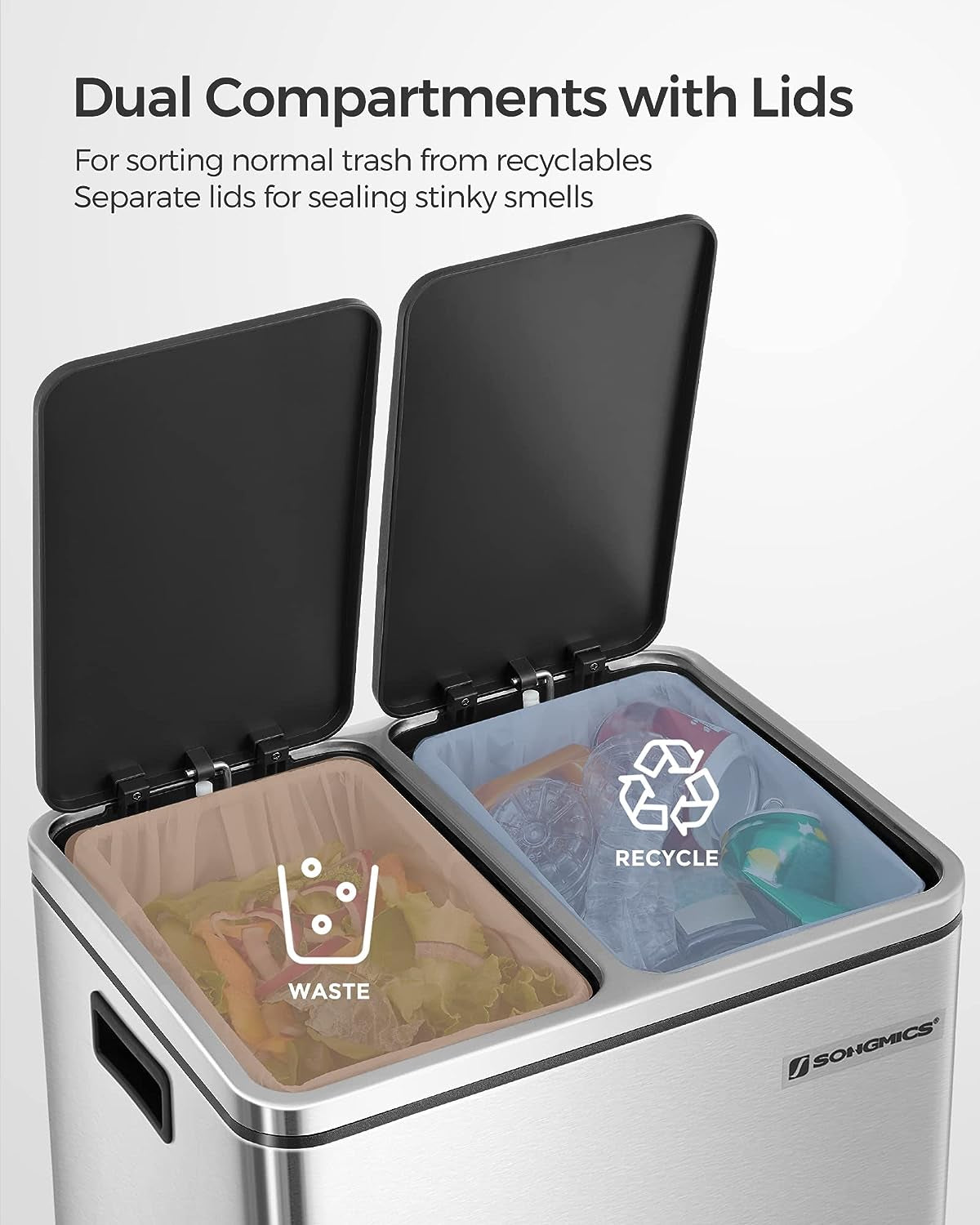 SONGMICS koš za ločevanje odpadkov 2x15L, LTB30H