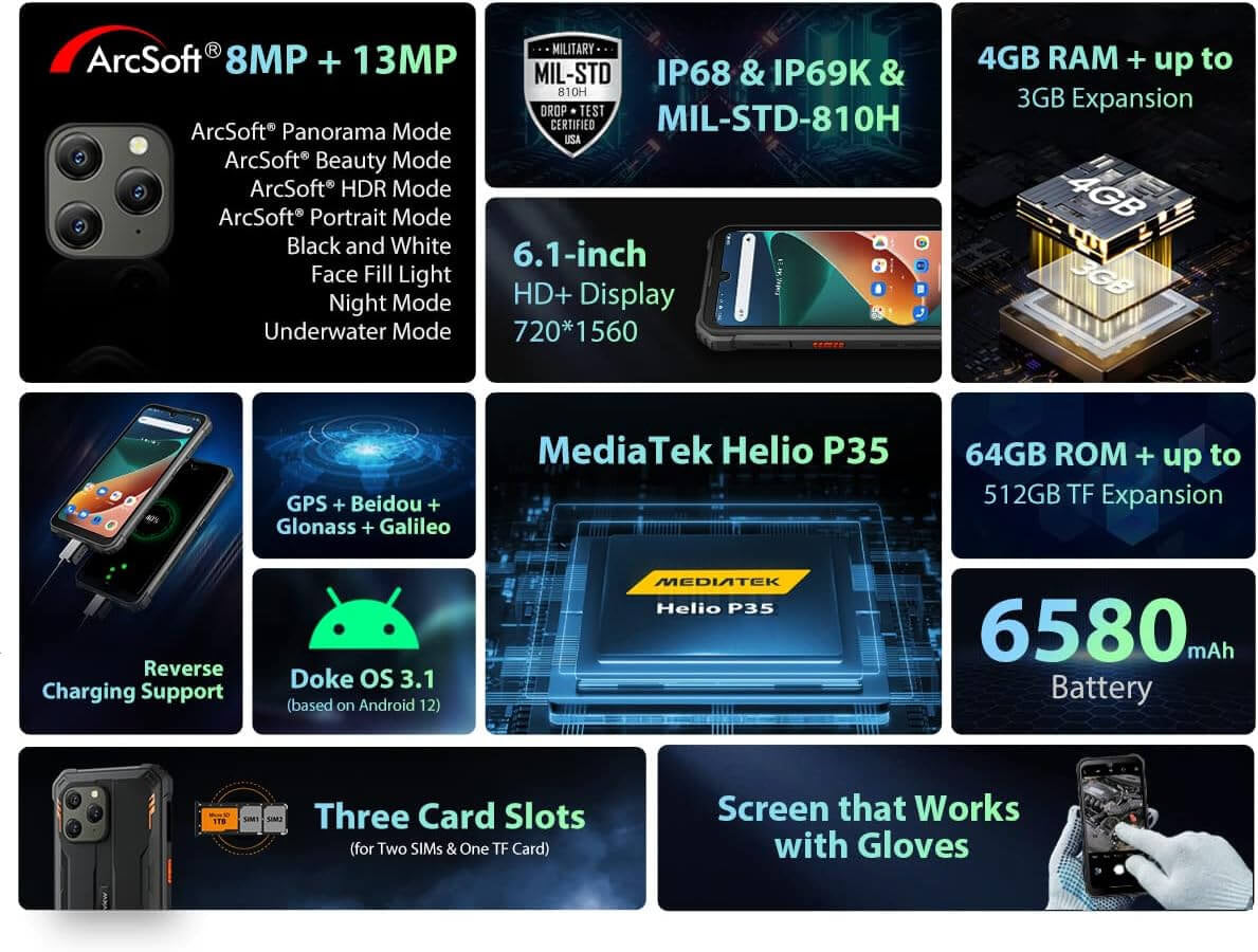 Blackview pametni robustni telefon BV5300 PRO 4/64GB, oranžen