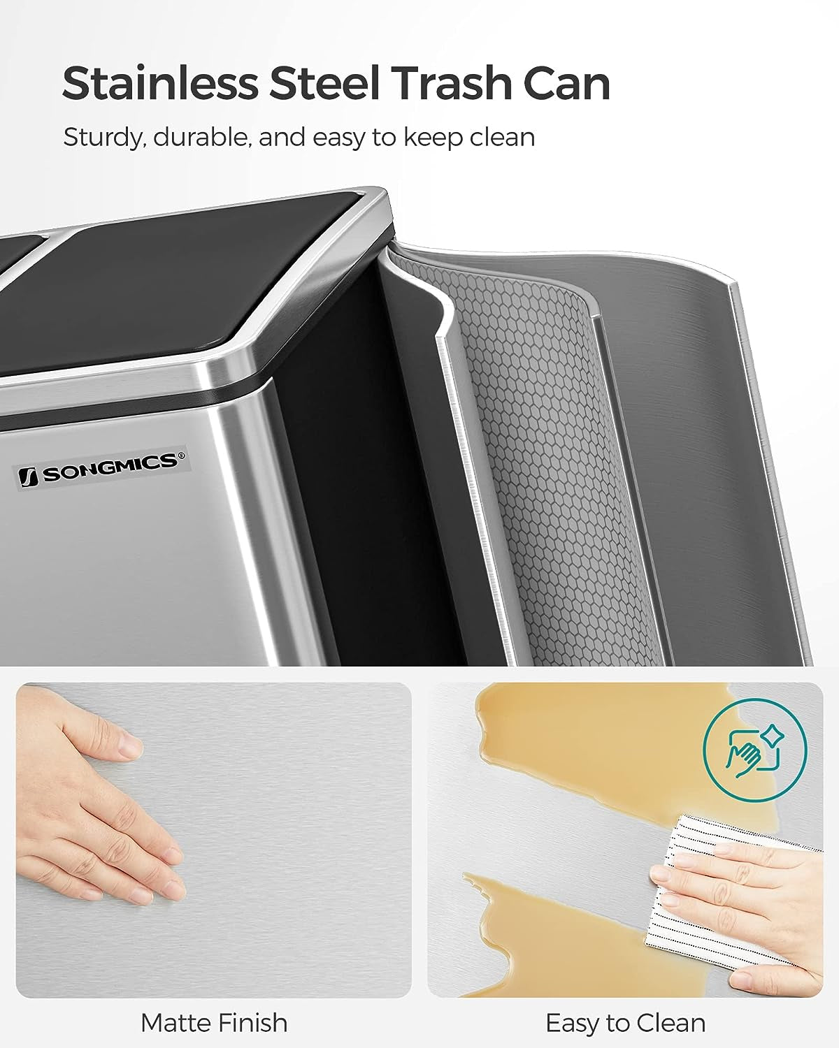 SONGMICS koš za ločevanje odpadkov 3x 18L srebrno črn, LTB54NL