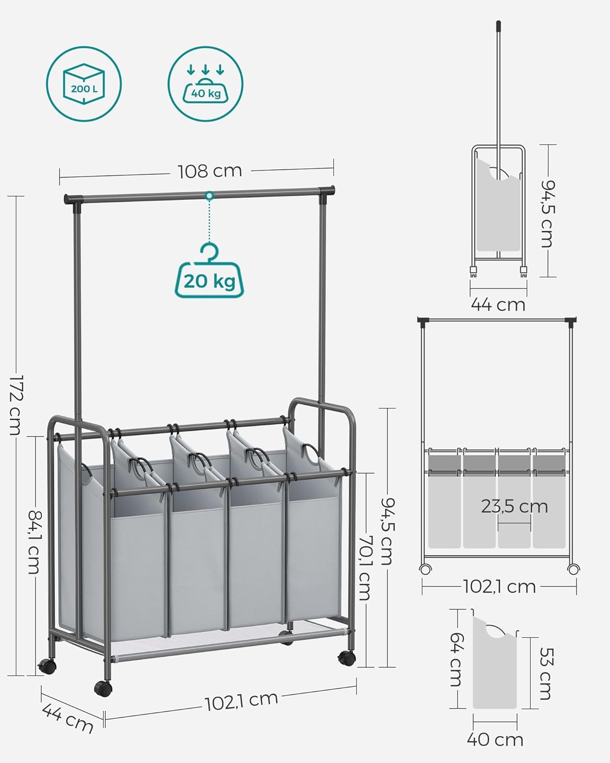 SONGMICS Košara za perilo s 4 predelki RLS44GS