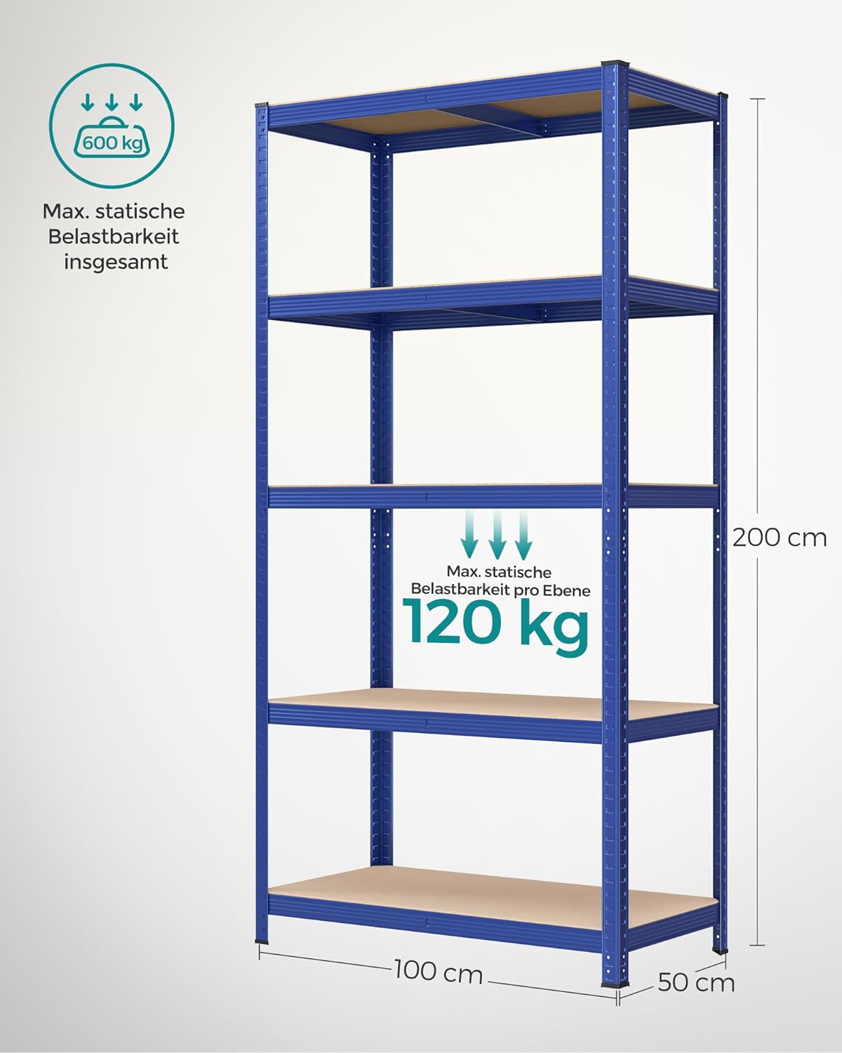SONGMICS Regal 200 x 100 x 50 cm rjavo-moder,GLR050Q01