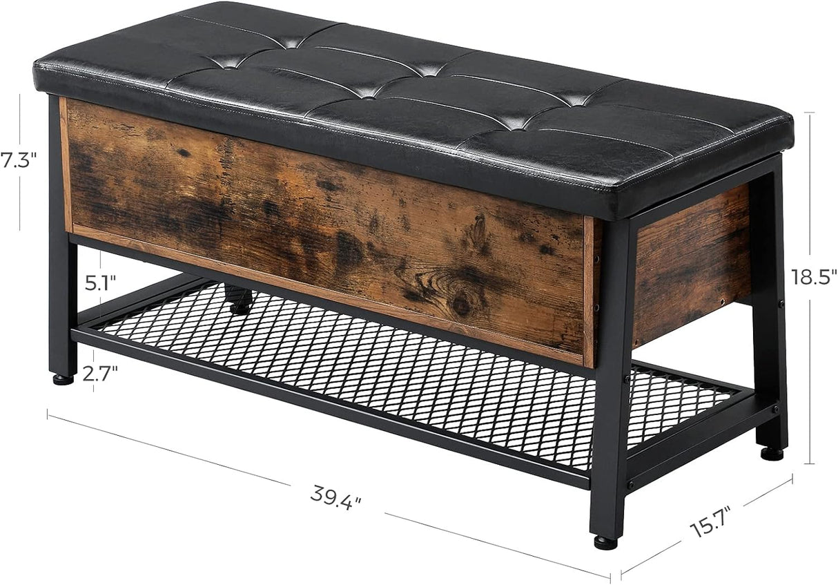 VASAGLE industrijska klop za shranjevanje rjava + črna.